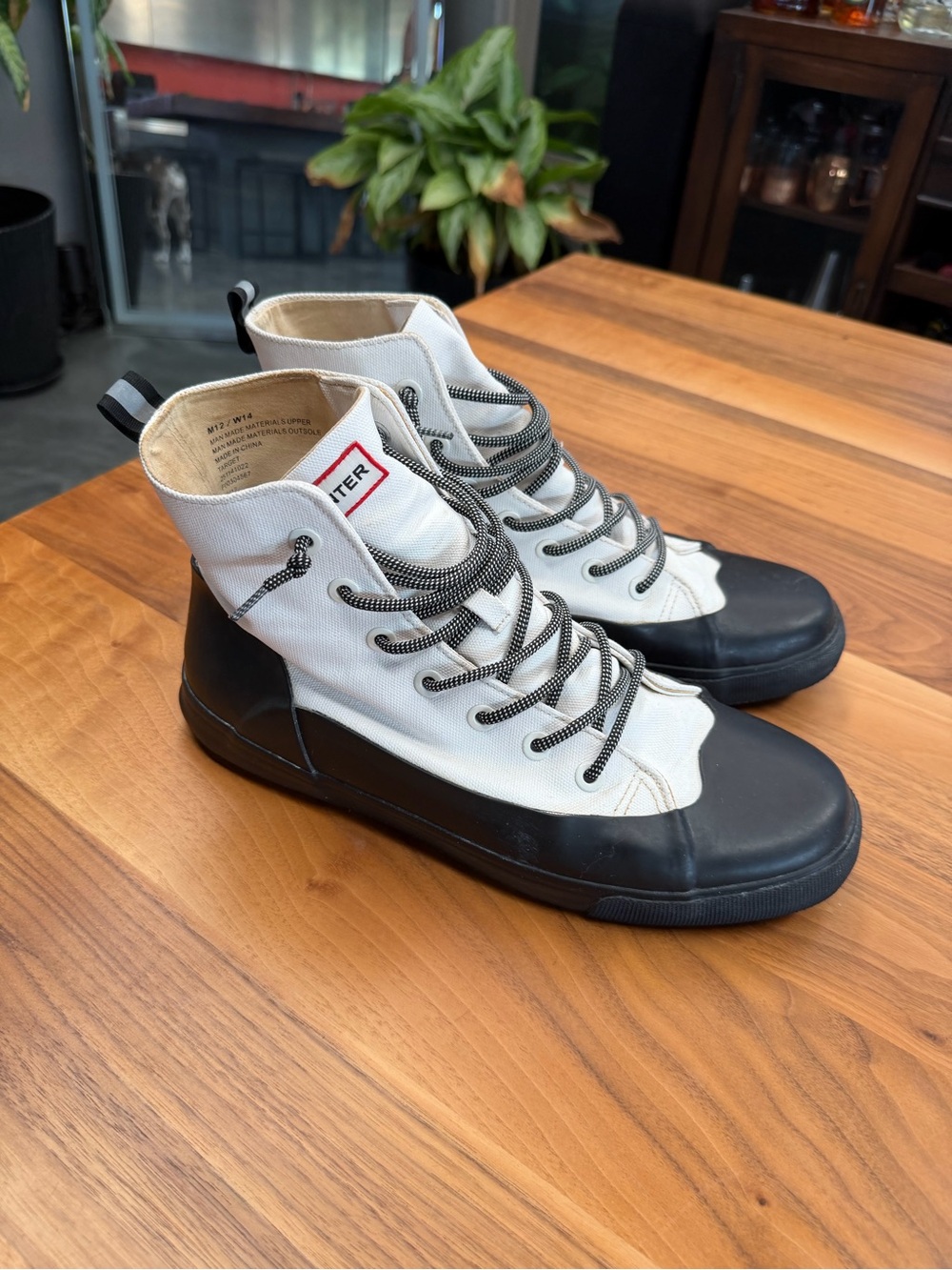 Hunter White and Black Men's High-Top Rain Boots